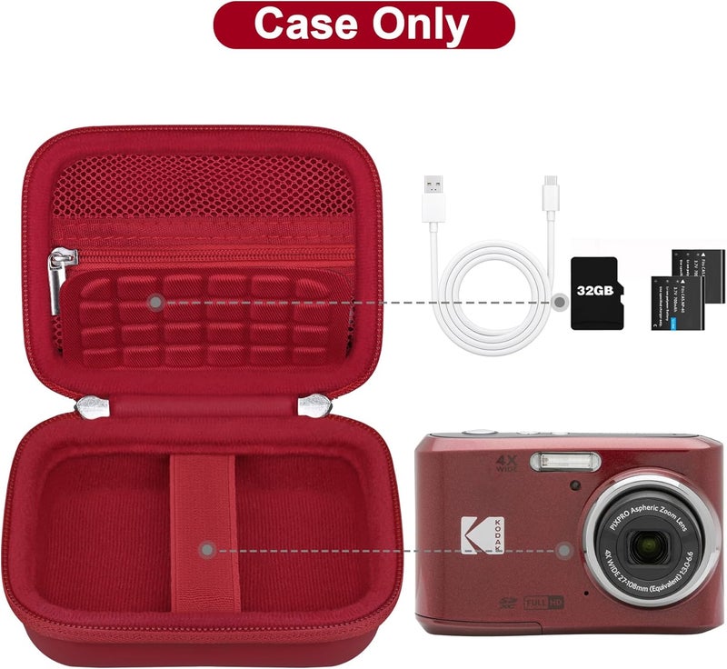 Canboc Carrying Case for Kodak PIXPRO FZ55/ FZ45 16MP Digital Camera, FZ45 Video Vlogging Camera Bag, Mesh Pocket fit Cable, SD Card, Red (Case Only) - Image 2